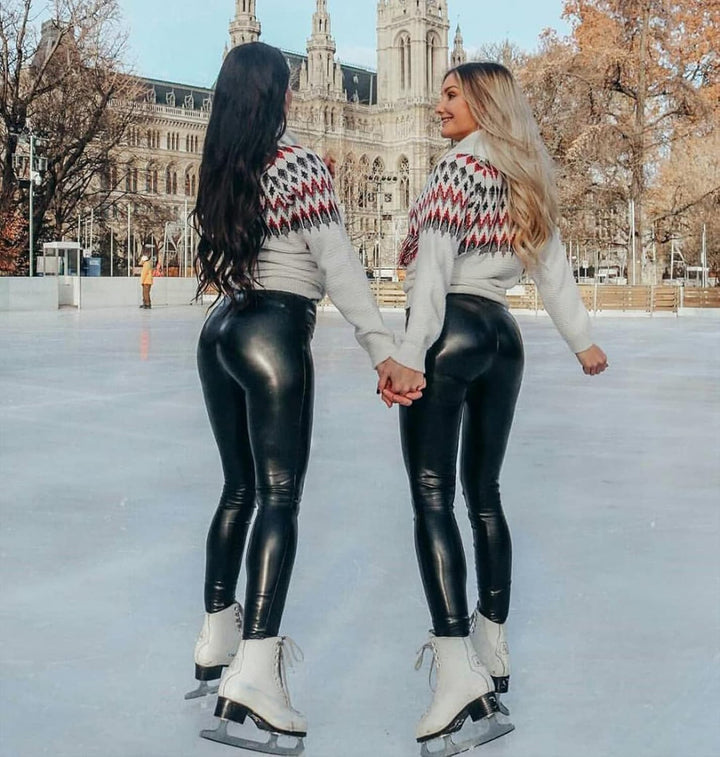 High Waisted Leather Look Leggings | Sculpting Athletic Design