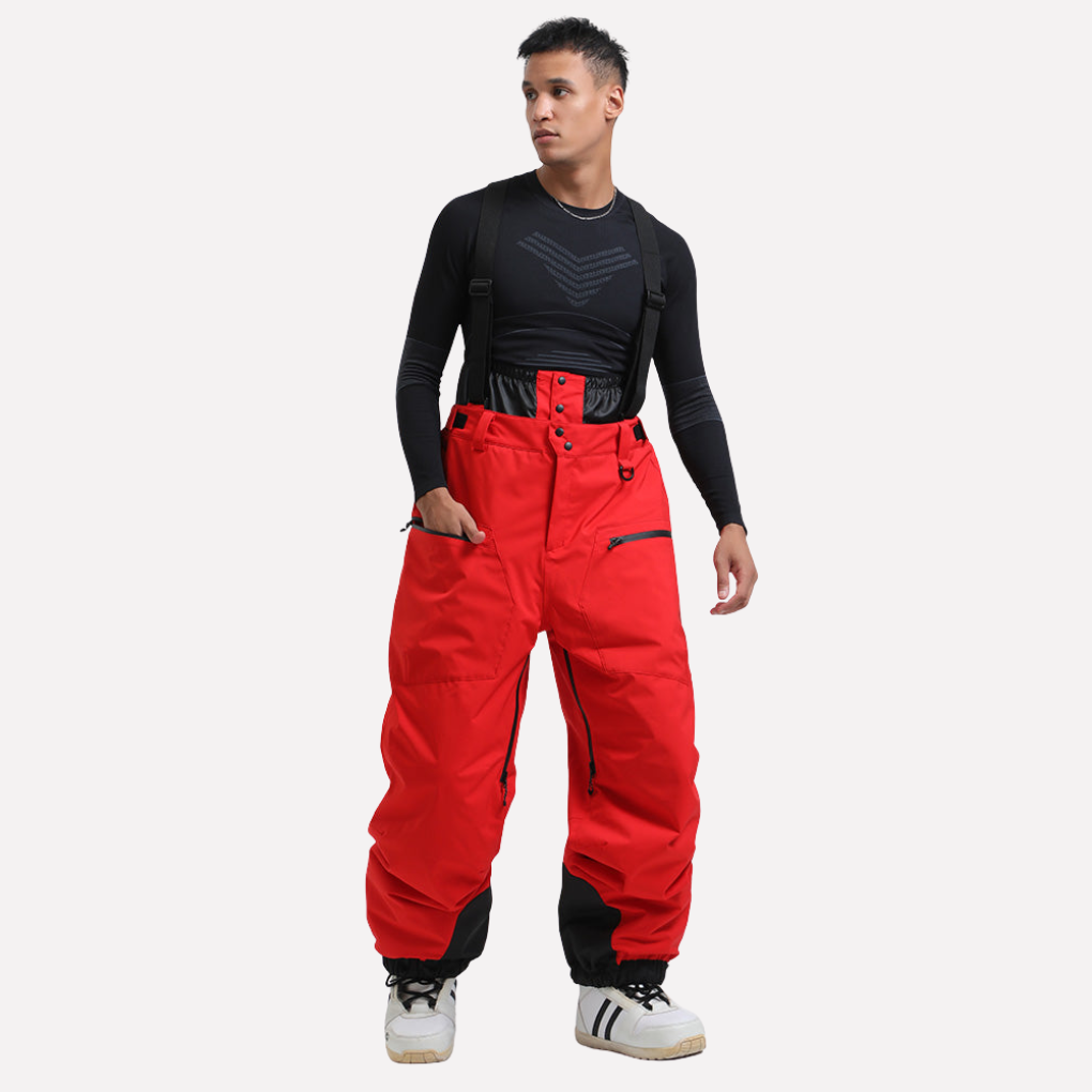 Heren sneeuwbroek met bretels en cargozakken