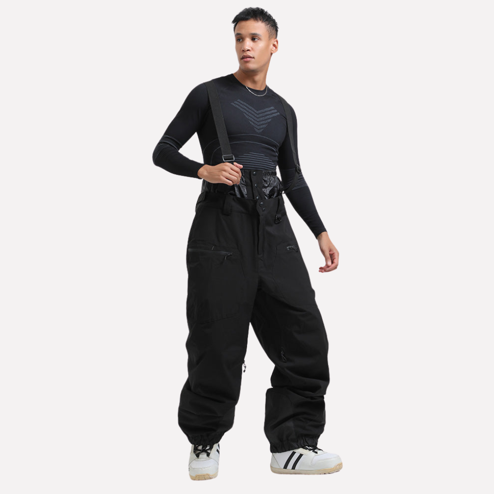 Heren sneeuwbroek met bretels en cargozakken