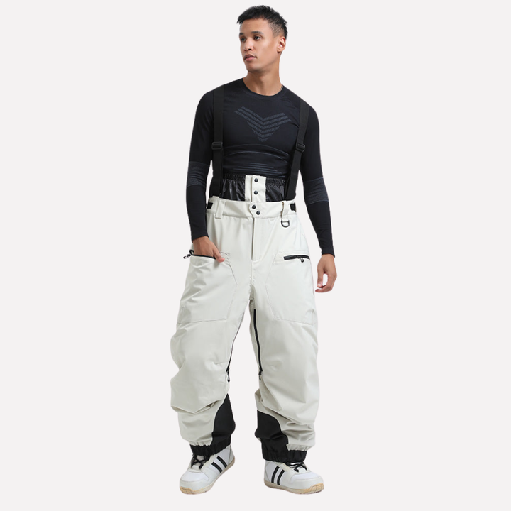 Heren sneeuwbroek met bretels en cargozakken