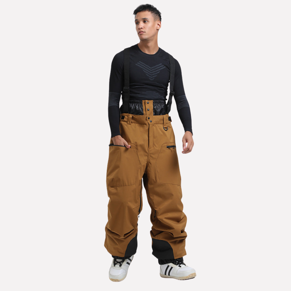 Heren sneeuwbroek met bretels en cargozakken