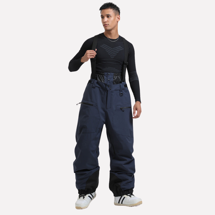 Heren sneeuwbroek met bretels en cargozakken