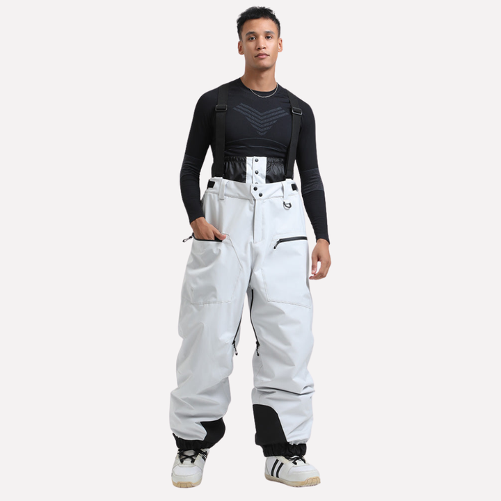 Heren sneeuwbroek met bretels en cargozakken
