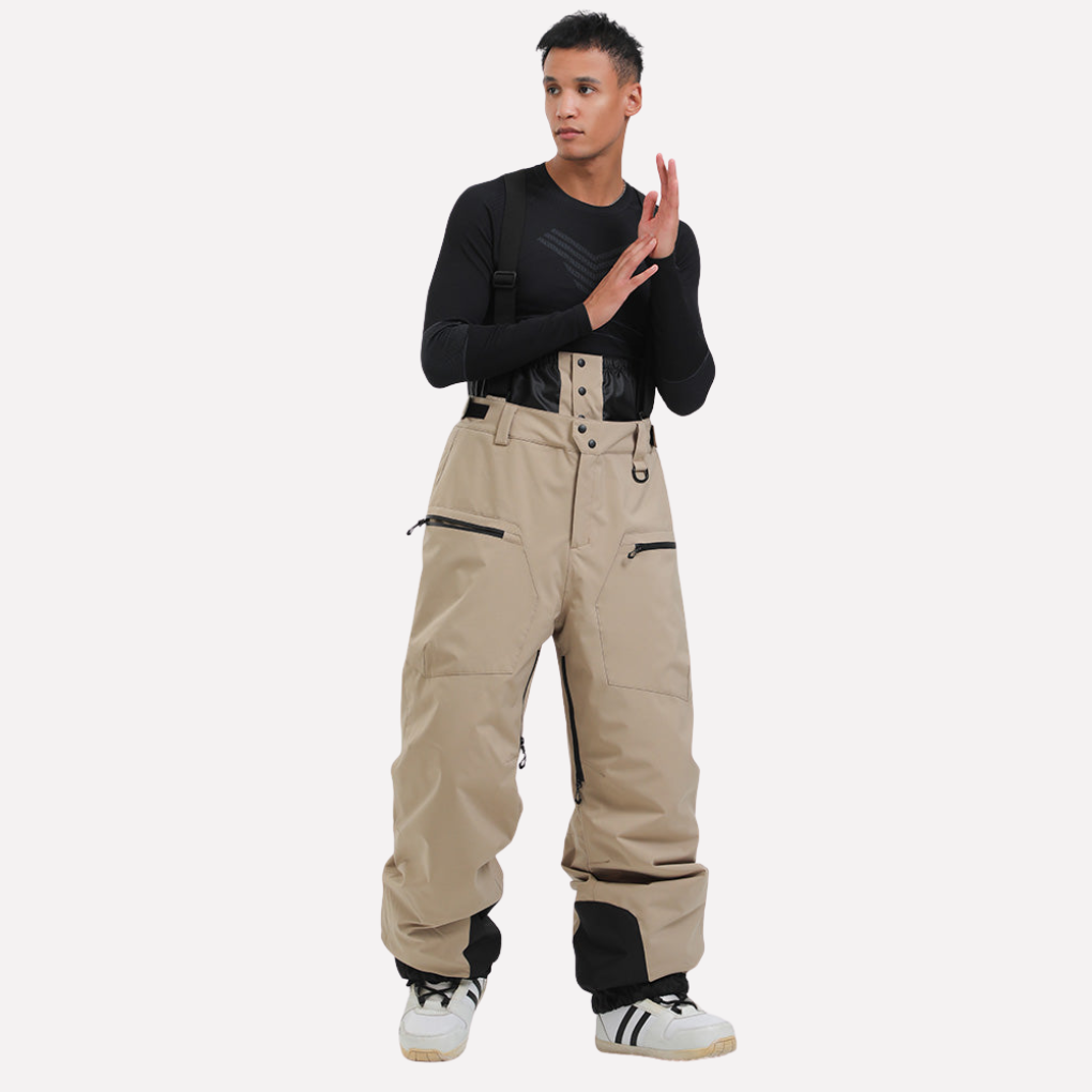 Heren sneeuwbroek met bretels en cargozakken