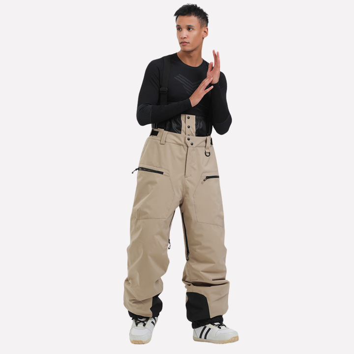 Heren sneeuwbroek met bretels en cargozakken