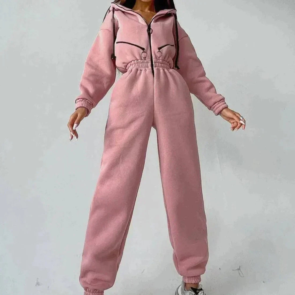 Dames Jumpsuit met Lange Mouwen, Capuchon en Verstelbare Taille