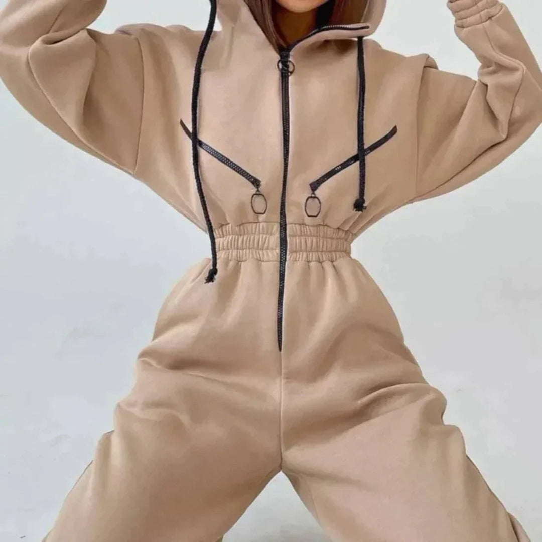 Dames Jumpsuit met Lange Mouwen, Capuchon en Verstelbare Taille