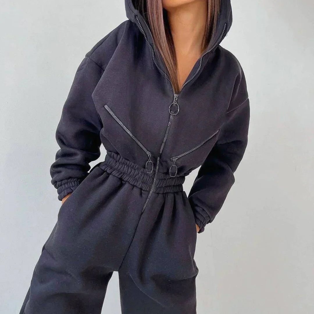 Dames Jumpsuit met Lange Mouwen, Capuchon en Verstelbare Taille