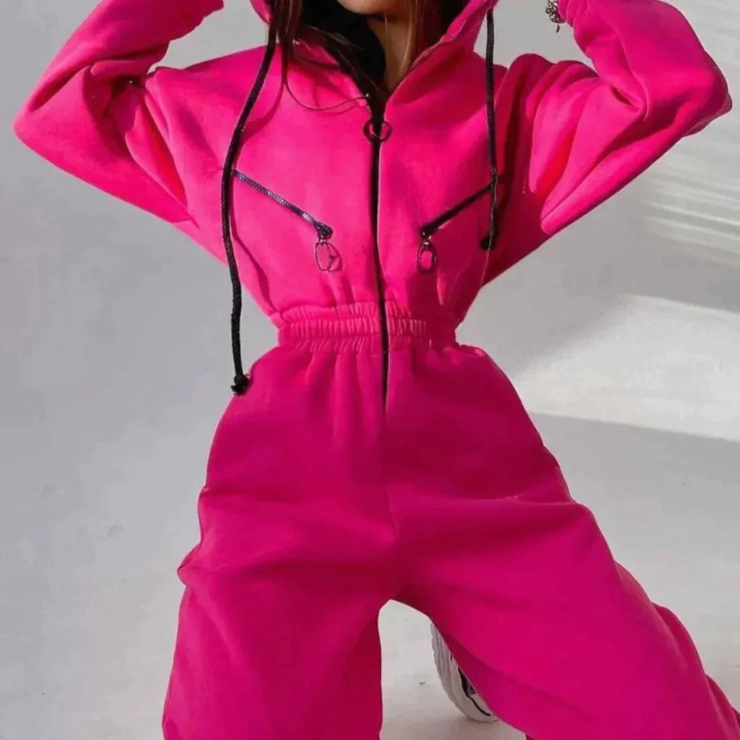 Dames Jumpsuit met Lange Mouwen, Capuchon en Verstelbare Taille