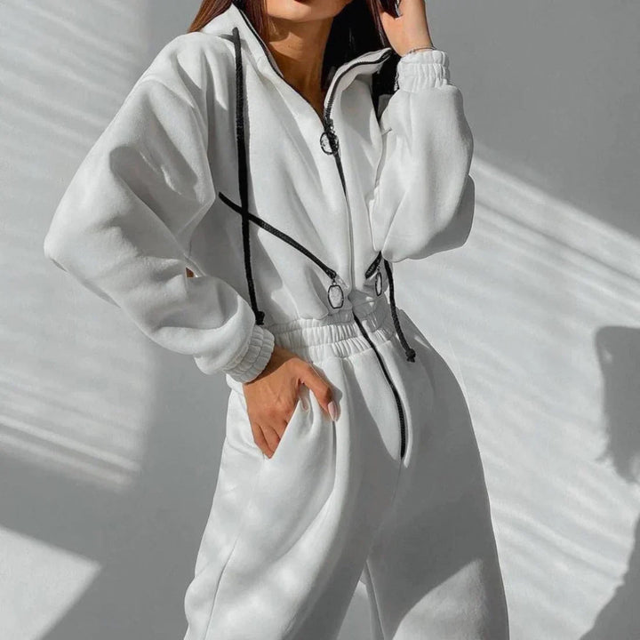 Dames Jumpsuit met Lange Mouwen, Capuchon en Verstelbare Taille