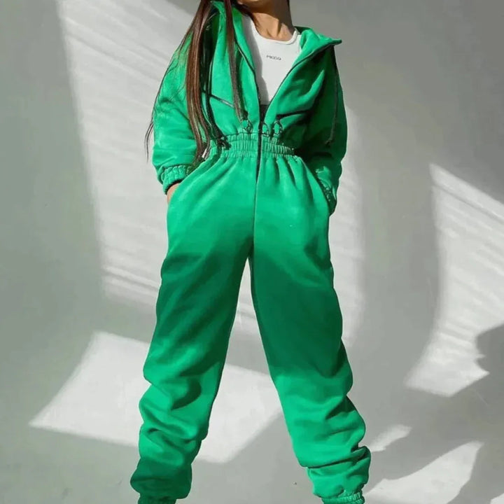 Dames Jumpsuit met Lange Mouwen, Capuchon en Verstelbare Taille