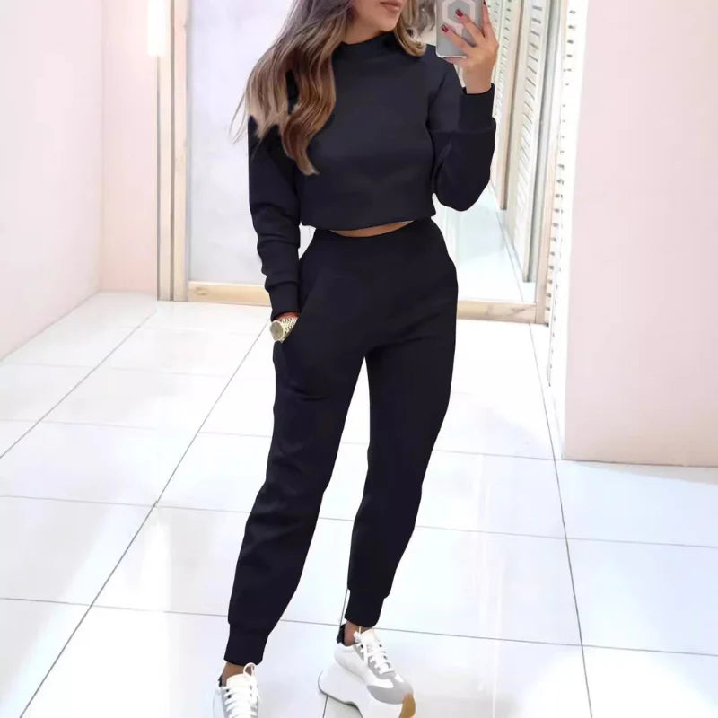 Dames Trainingspak met Cropped Sweater en Hoge Taille Broek