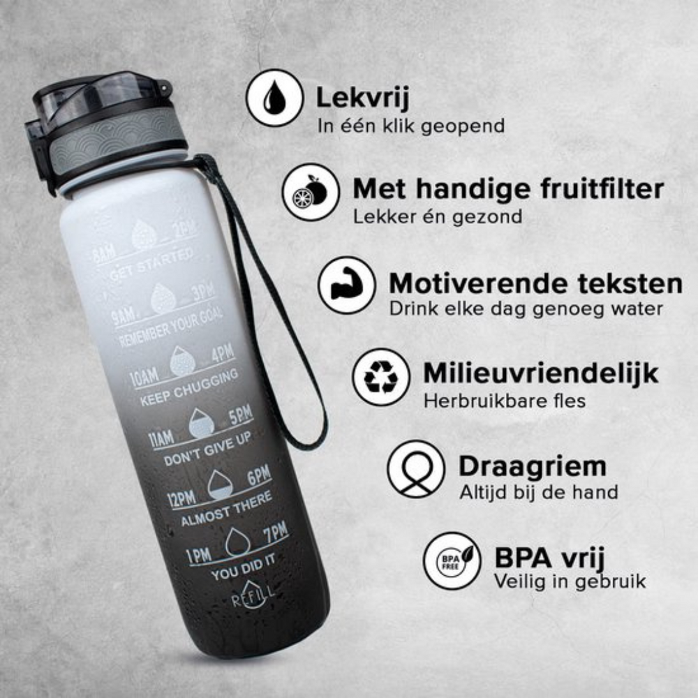 Motivatie Drinkfles - Waterfles met Tijdlijn - 1000ml