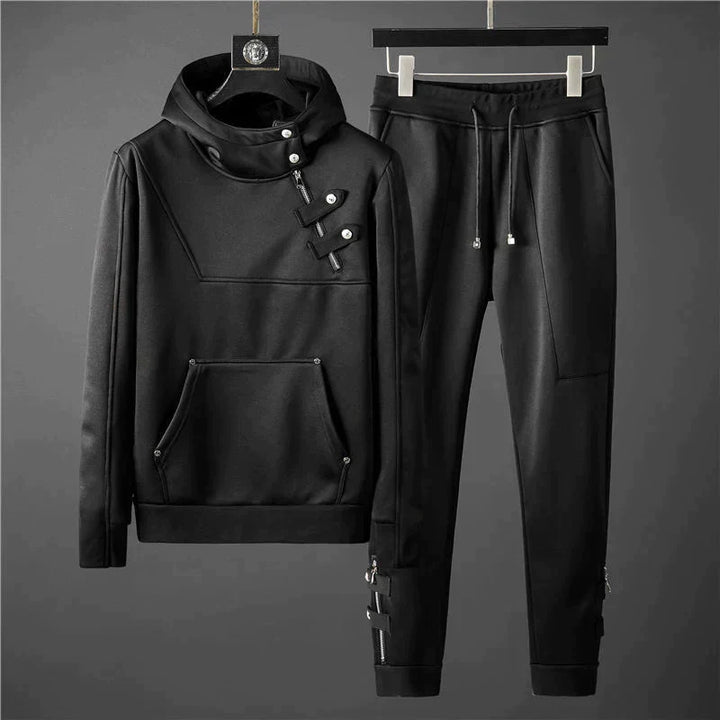 Heren Hoodie Trainingspak | Asymmetrische Kraag | Streetstyle Zwart Design