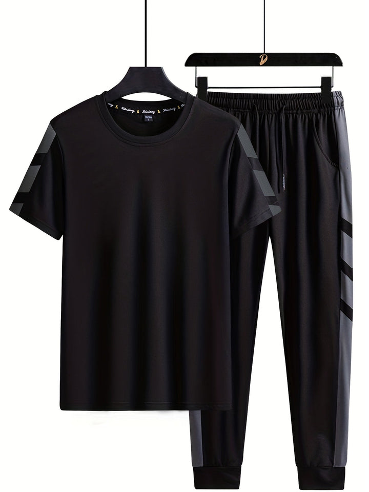Tech Stretch Sport Set | Athleisure T-shirt & Jogger | Minimal Power Look