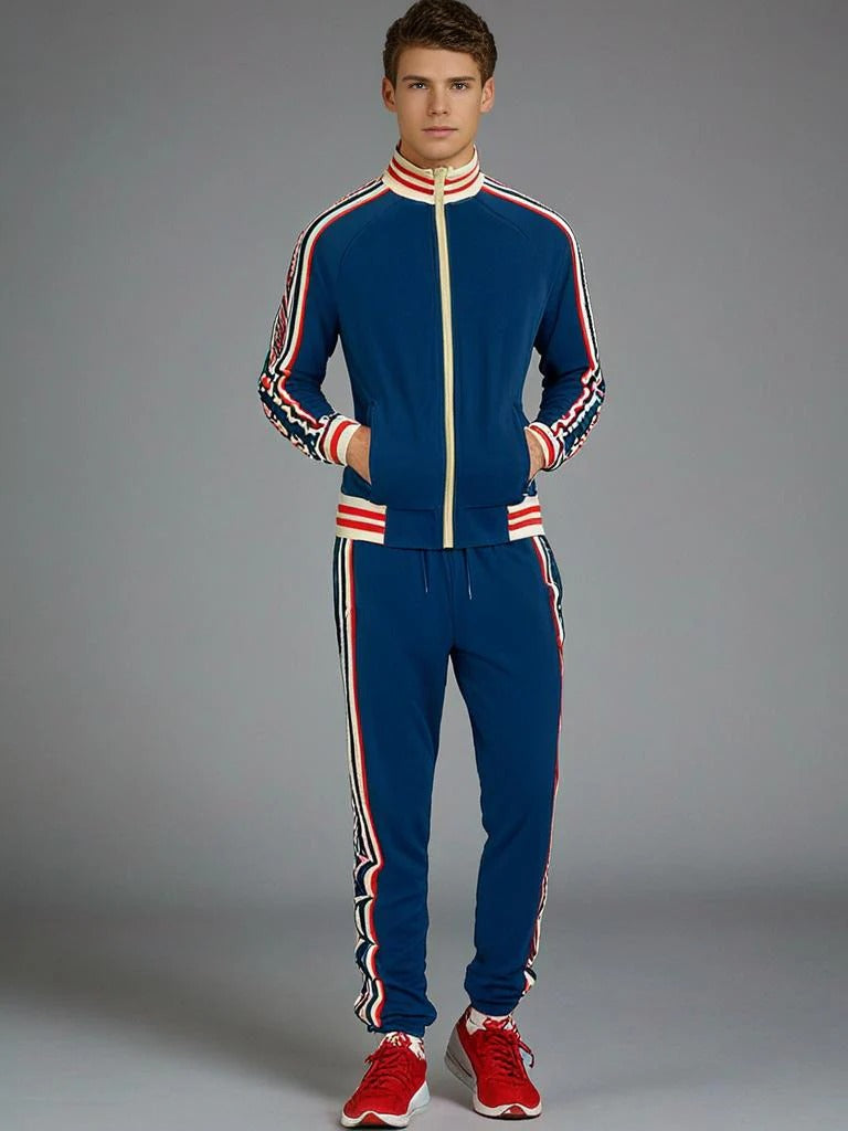 Retro Trainingspak Heren | 2-Delig Set | Sportief met Strependesign