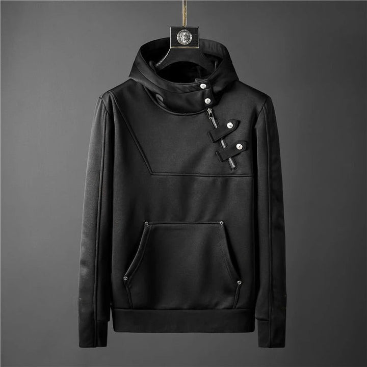 Heren Hoodie Trainingspak | Asymmetrische Kraag | Streetstyle Zwart Design