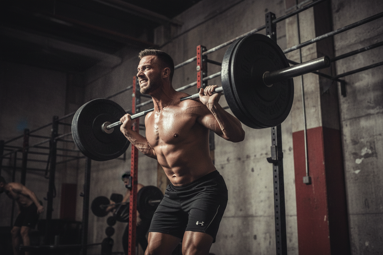 Man aan het fitnessen met donkere, ruwe stijl