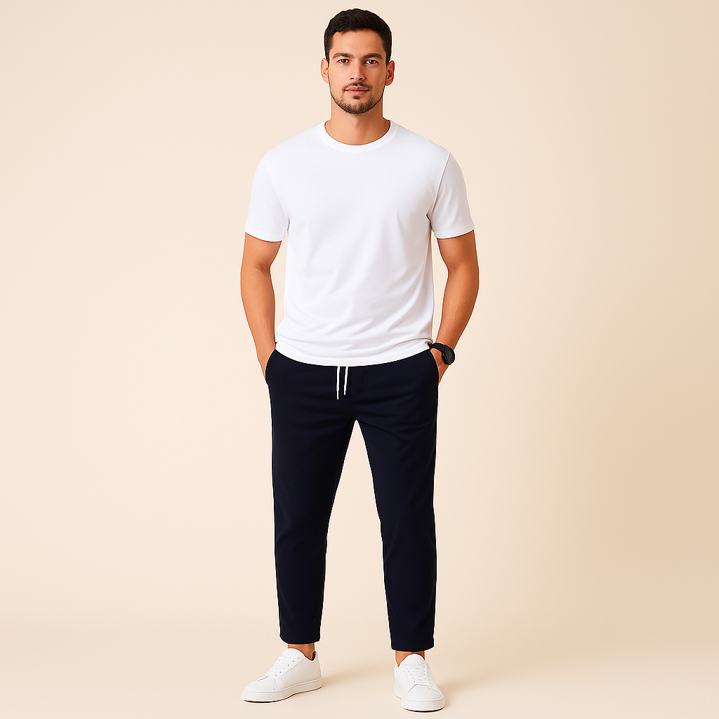 Heren slim fit trekkoordbroek