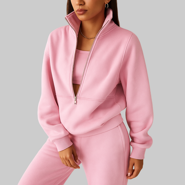 Tweedelig joggingpak met halve rits voor dames | Loïs