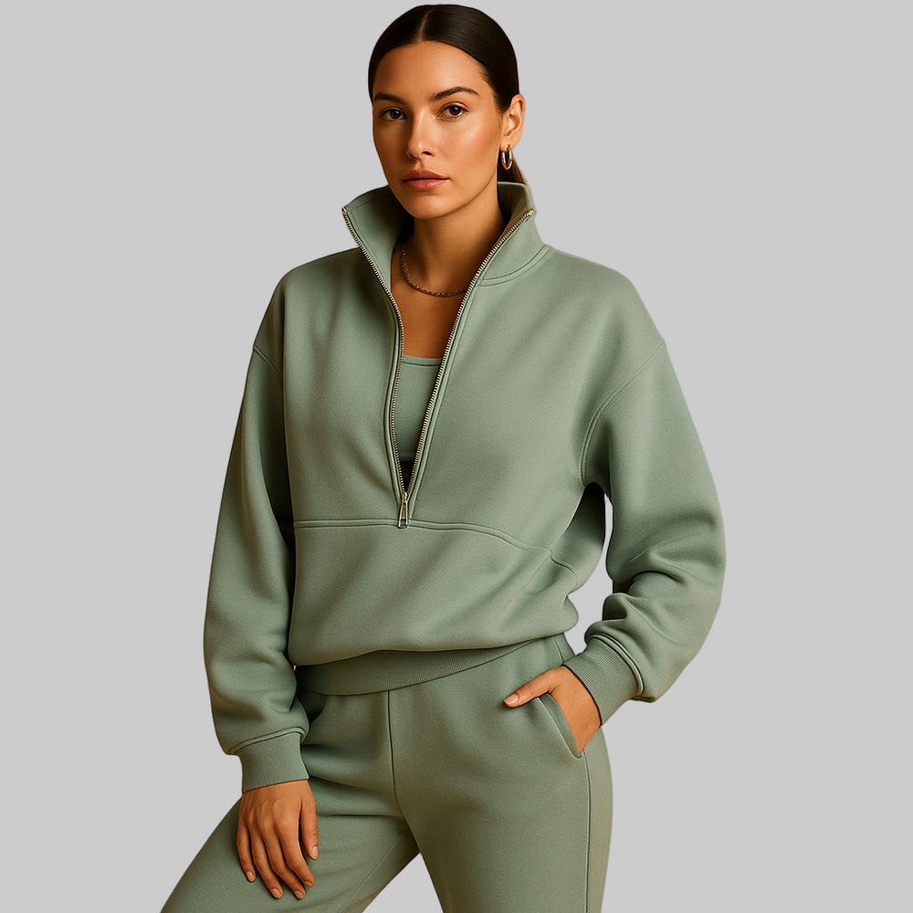 Tweedelig joggingpak met halve rits voor dames | Loïs