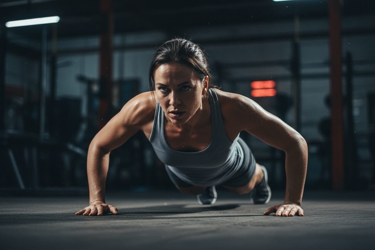 Vrouw doet push-ups